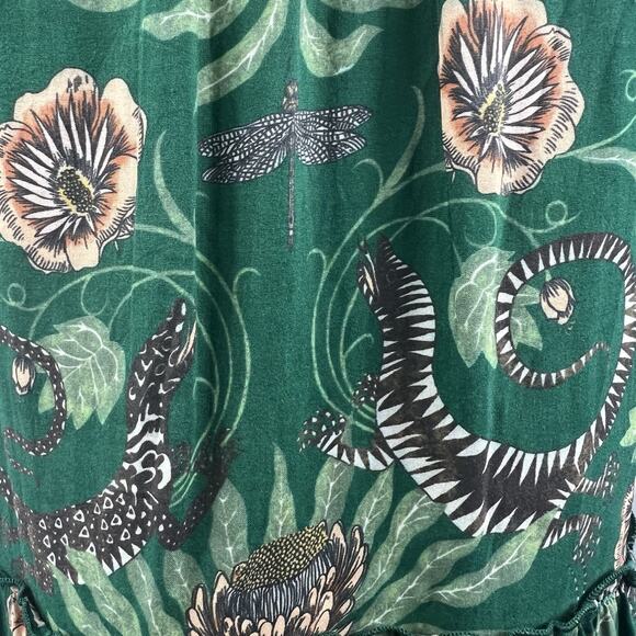 Anthropologie Green Victoria Garcia Floral Flutter Sleeve Tiered Dress SP Gecko - Picture 14 of 14